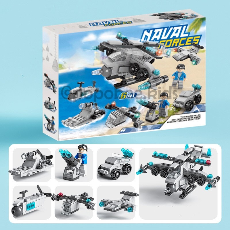 TAB | Mainan 6 in 1 Lego Balok/ Brick Susun Pesawat Angkatan Laut Militer Tempur
