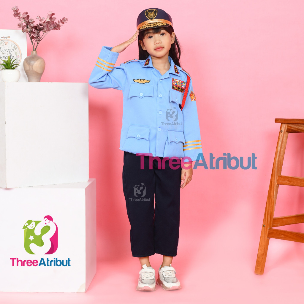 PL26Y Baju PDU TNI AU Anak Perempuan Laki Laki Seragam Profesi Anak Baju Kostum Anak TK Premium