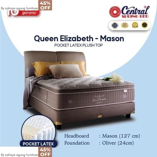 springbed central pocket latex plushtop type queen  Elizabeth HB mason bonus 2 bantal