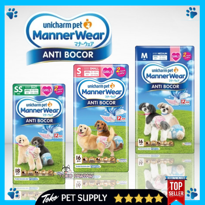 UNICHARM MANNER WEAR GRILS Pampers Anjing Betina Popok Anjing Cewek Manner Wear Unicharm Pet