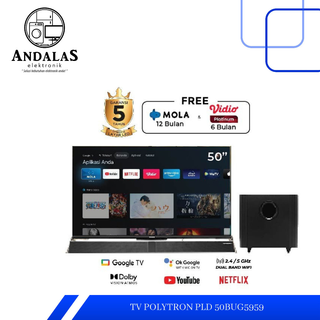 Polytron Smart TV 50 Inch PLD 50BUG5959 / Google TV Cinemax Soundbar