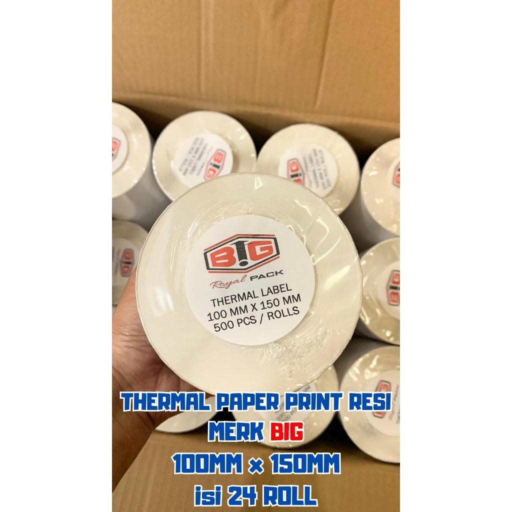

Thermal Paper Print Resi BIG 100x150x500pcs Kemasan 1 Dus isi 24 Roll