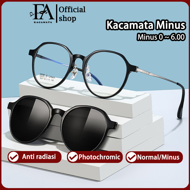 FOMAMATA Kacamata Clip On Minus Wanita Pria Photocromic Anti Blueray Bluecromic Kaca Mata Optik