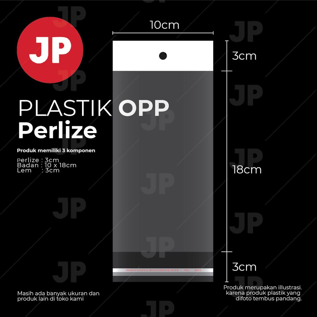 

OPP Perlize Uk10x18x3cm(Perlize) + 3cm(LEM) 1 Pack isi 100 lembar