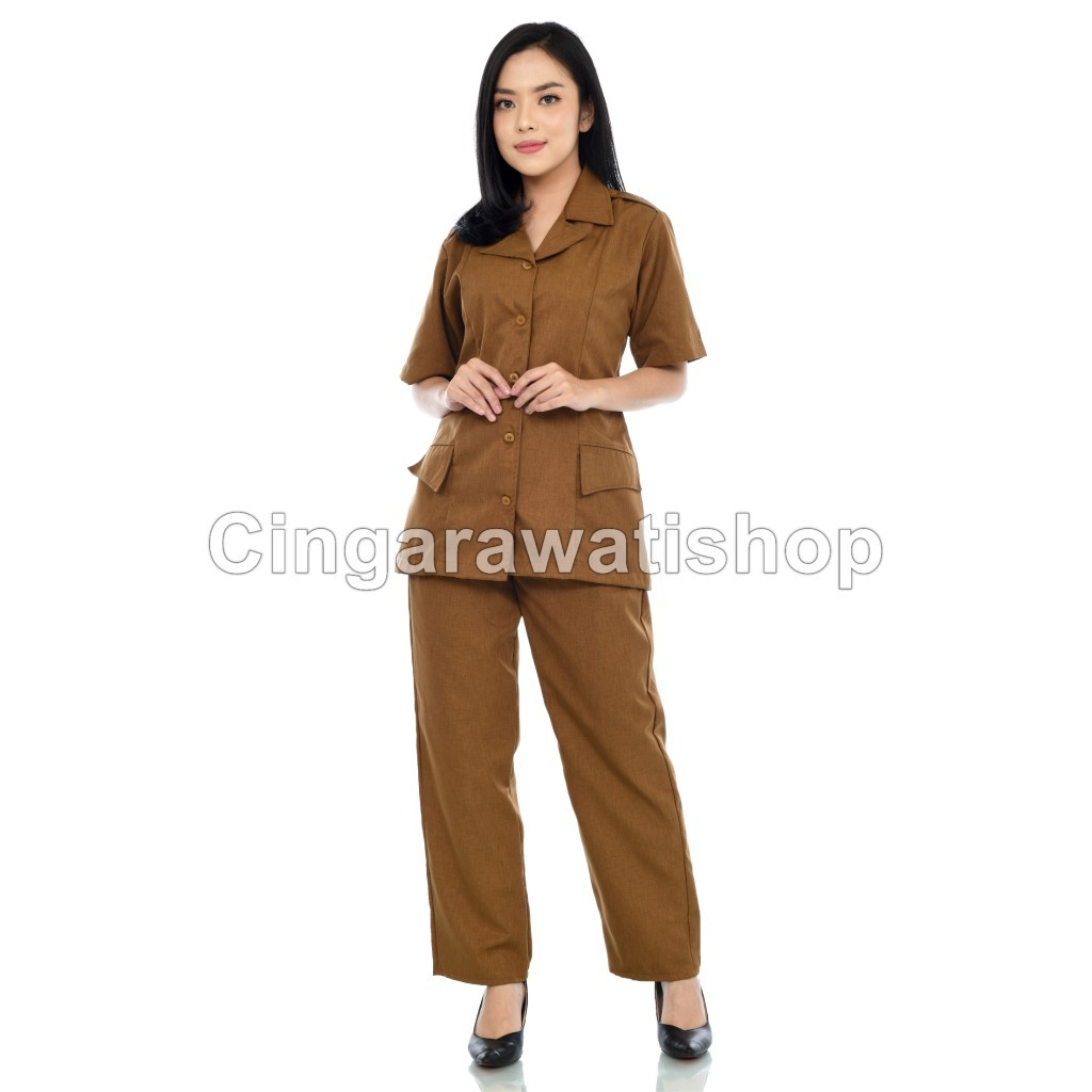 Seragam Pemda Wanita - Khaki Tua (Lengan Pendek