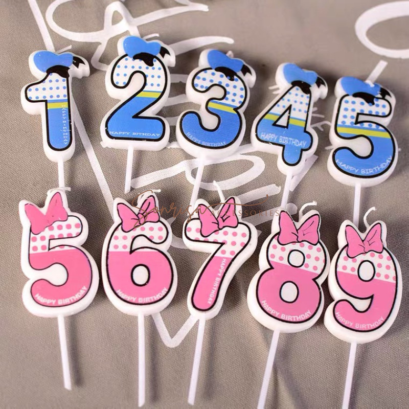 SONRISA - Lilin Angka  Ulang Tahun Motif Pita Polkadot Biru Pink / Lilin Ulang Tahun