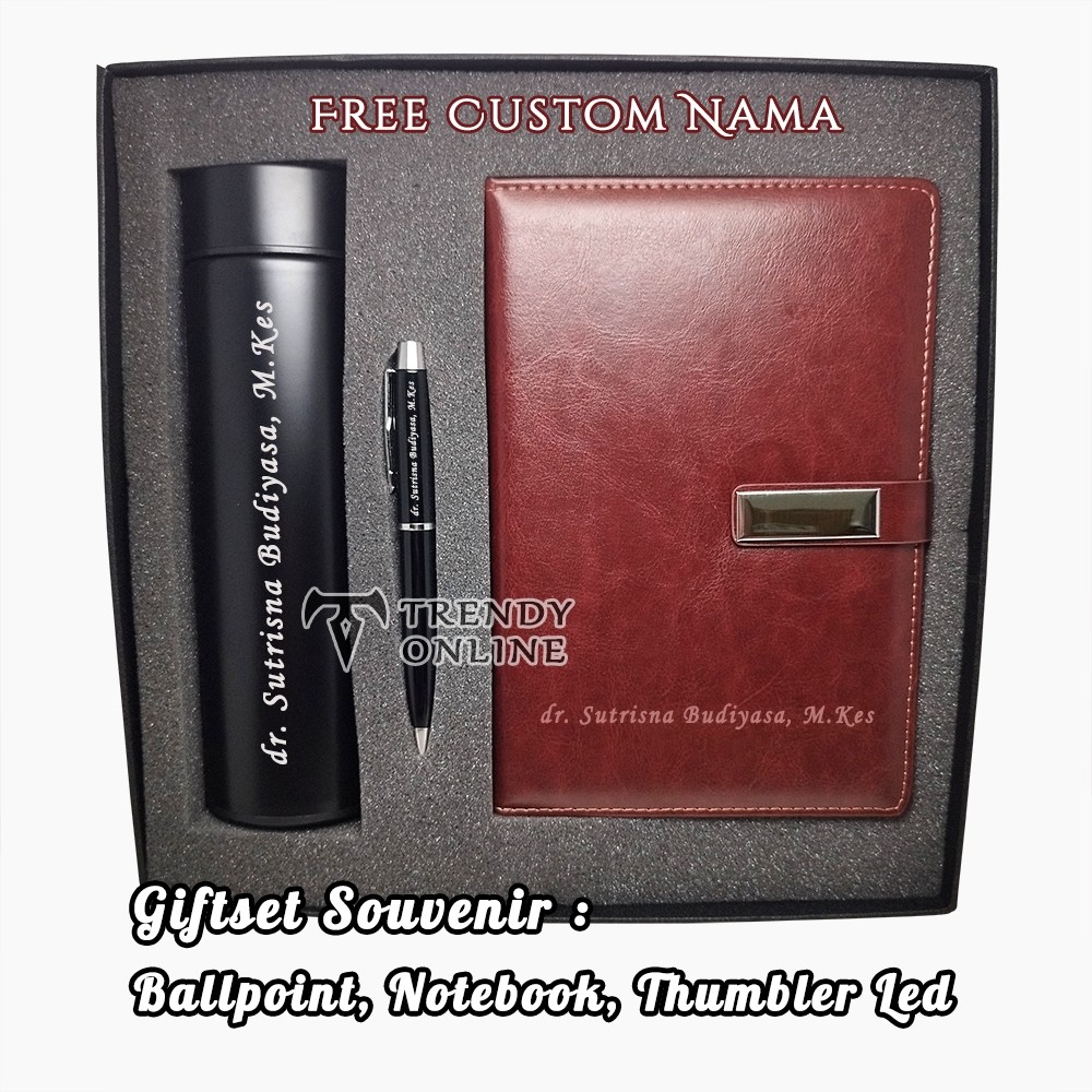 

Gift set, Hampers, Souvenir Notebook Thumbler Ballpoint, set hadiah Note book Pulpen Thumbler, Giftset Exclusif Buku Bolpoint termos suhu LED, Gratis Custom Nama