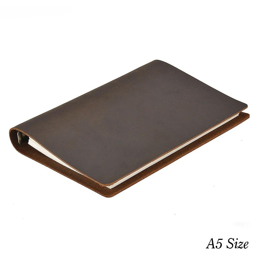 

Classic Leather Rings Binder Notebook A5 Genuine Leather Cover Journal Diary Sketchbook Planner Stationery