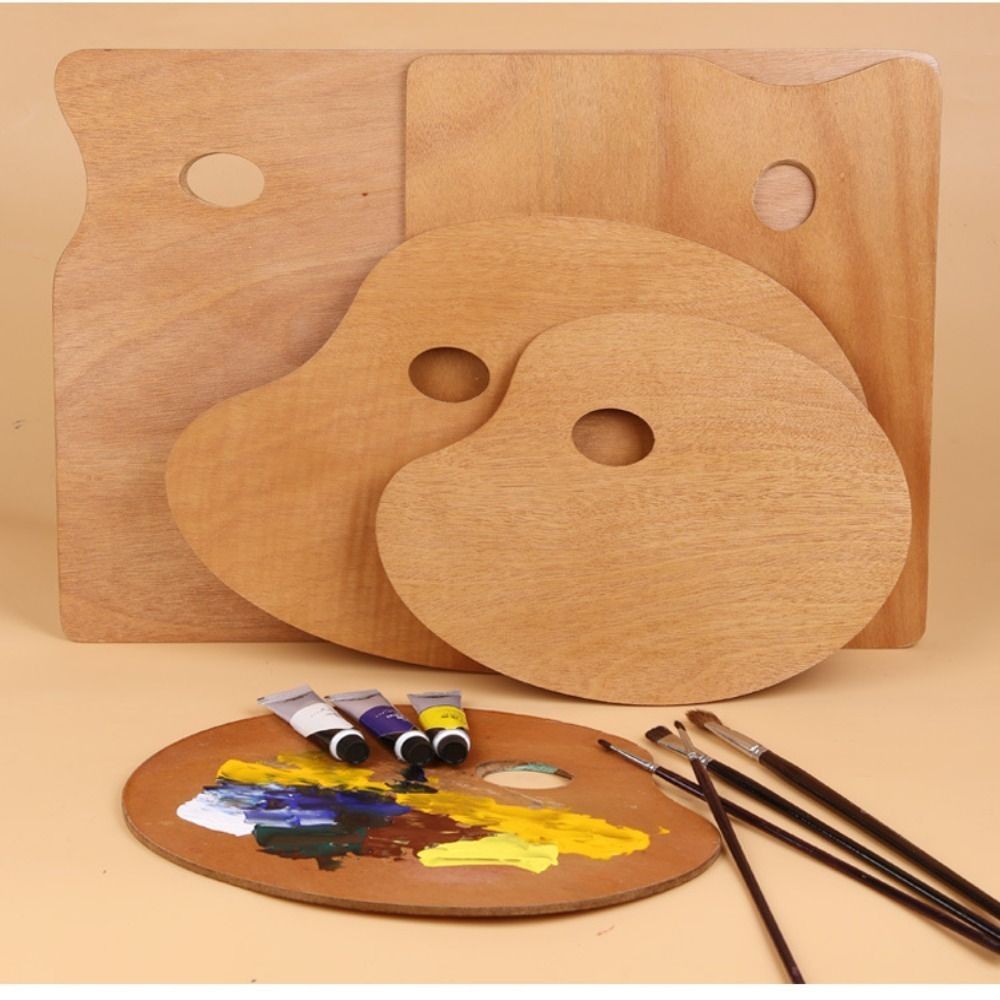 

Rack Painting Color Oil Paint Palette Oval/Square 4 Size Color Mixing Board Wooden Thumb Holder Acrylic Pallets Study Tool