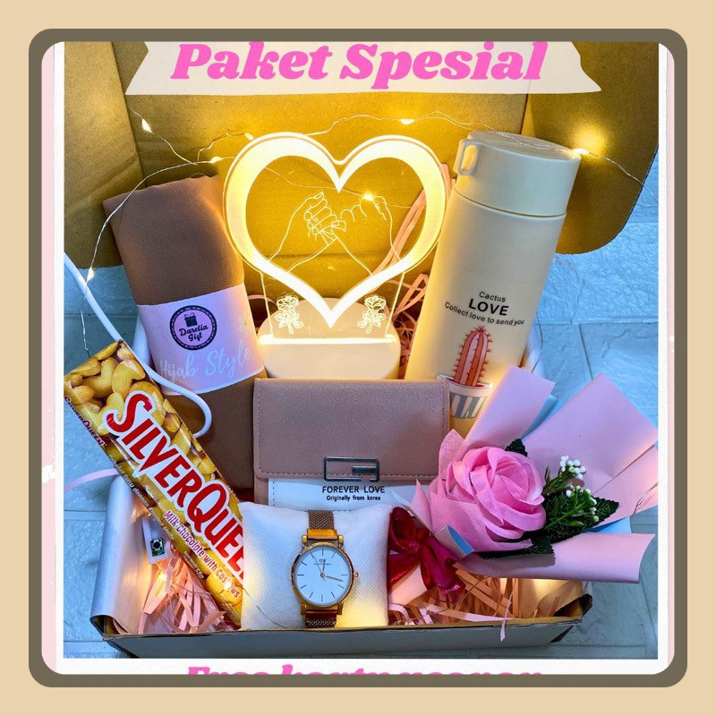 

Kado Spesial Pasangan Kado ulang tahun spesial cewek hadiah ulang tahun pacar hadiah wisuda anniversary LED 3D Hijab pashmina dompet wanita coklat box kado