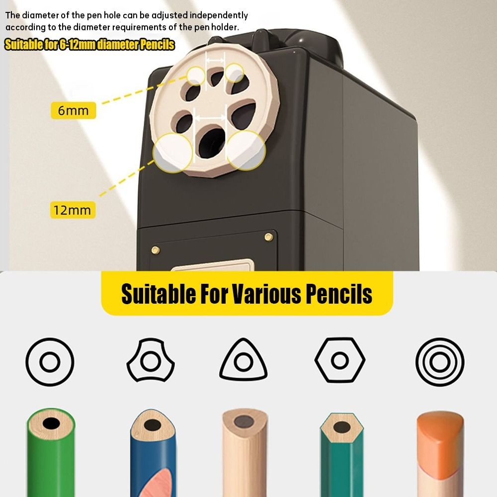 

Large Caliber Pencil Sharpener Hand Cranked Porous Sketching Sharpener Pencil Automatic Advance Five-Gear Adjustable