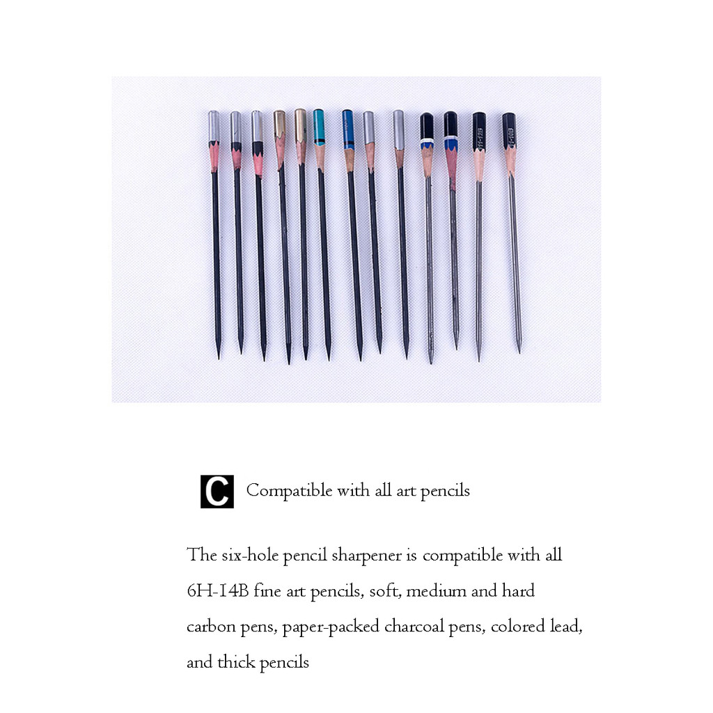 

6 Holes Sketching Pencil Sharpener Charcoal Long Lead Core Cutter With Lead Grinder Art Drawing Tool With Blade Screwdriver
