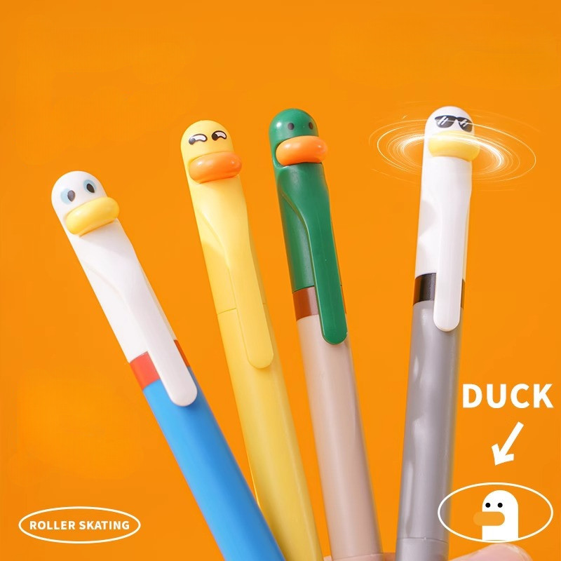 

4pcs Duck Pens Fingertip Small Pulley Roller Skating 0.5mm Ballpoint Black Ink Gel Pen Kawaii Stationery School Office Supplies