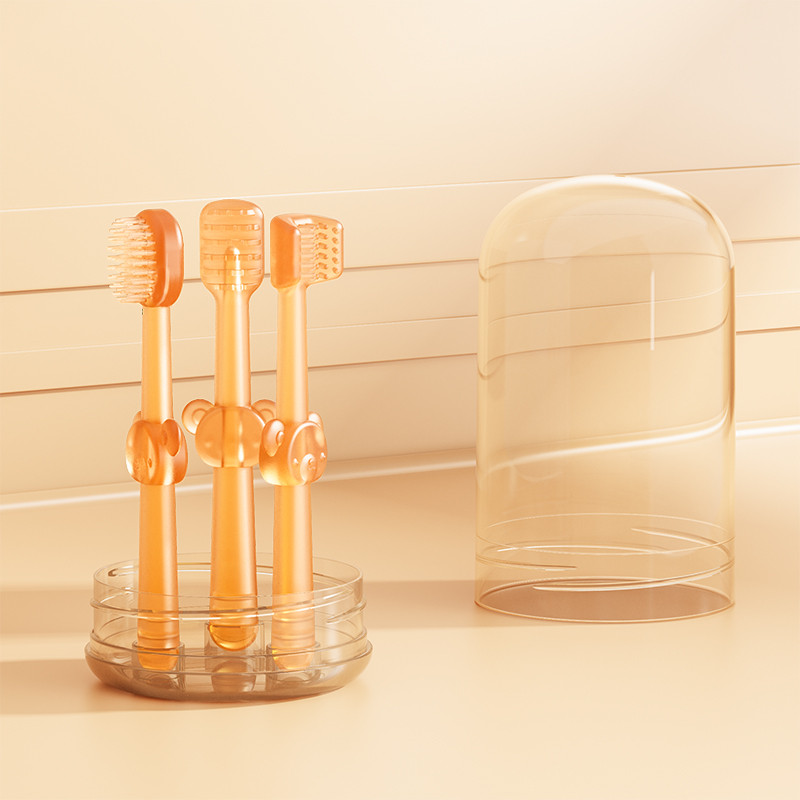 3pcs Silicone Baby Toothbrush with Wash Cup, Oral and Tongue Moss Cleaner Brush, Portable Oral Care 