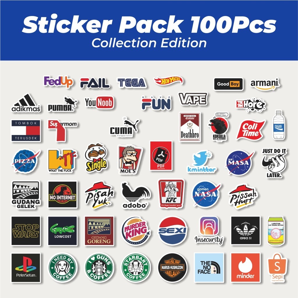 

Hot Stiker Random Logo Parodi Versi 3 Lucu Anti Air Stikers Berperekat Waterproof Sticker Decal Buat Motor Helm Buku Journal Koper Casing HP Laptop Botol Minum