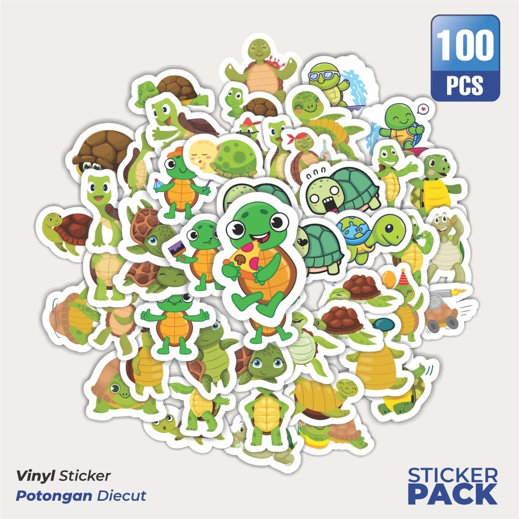 

Stiker Vinyl Sticker Hewan Kura Kura Waterproof Aesthetic- Untuk Laptop, Motor, dan Helm - Paper Stationery Pack