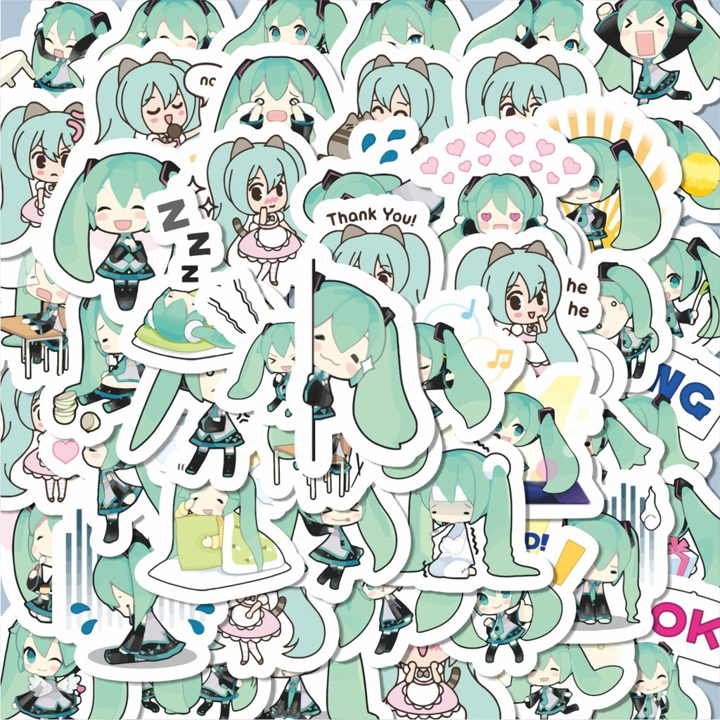 

100PCS Lucu Sticker Kartun Hatsune Miku Stiker Aesthetic Stiker Anti Air Stikers Berperekat Waterproof sticker decal buat Motor Helm Buku Journal Koper Casing HP Laptop Botol Minum Hadiah anak