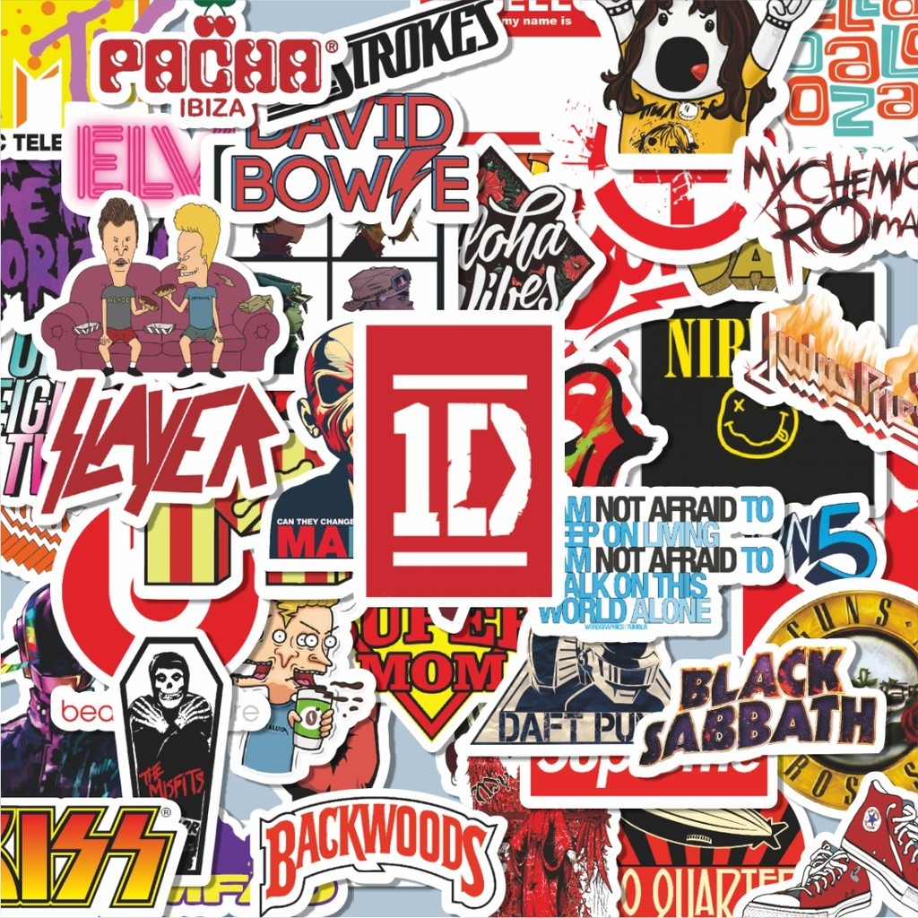 

100PCS Lucu Stiker Random Logo Band Versi 4 Stiker Aesthetic Stiker Anti Air Stikers Berperekat Waterproof sticker decal buat Motor Helm Buku Journal Koper Casing HP Laptop Botol Minum Hadiah anak