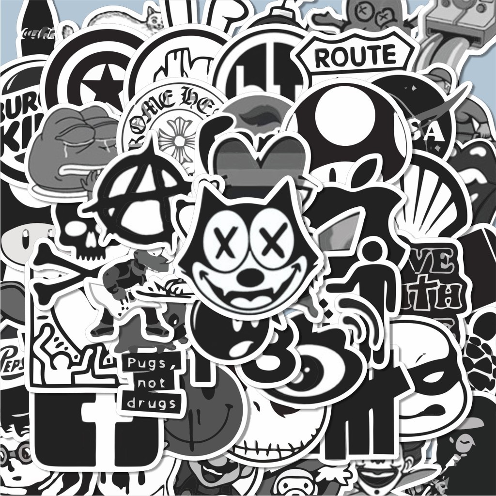 

100PCS Lucu Stiker Aesthetic Black & White Random Stiker Aesthetic Stiker Anti Air Stikers Berperekat Waterproof sticker decal buat Motor Helm Buku Journal Koper Casing HP Laptop Botol Minum Hadiah anak