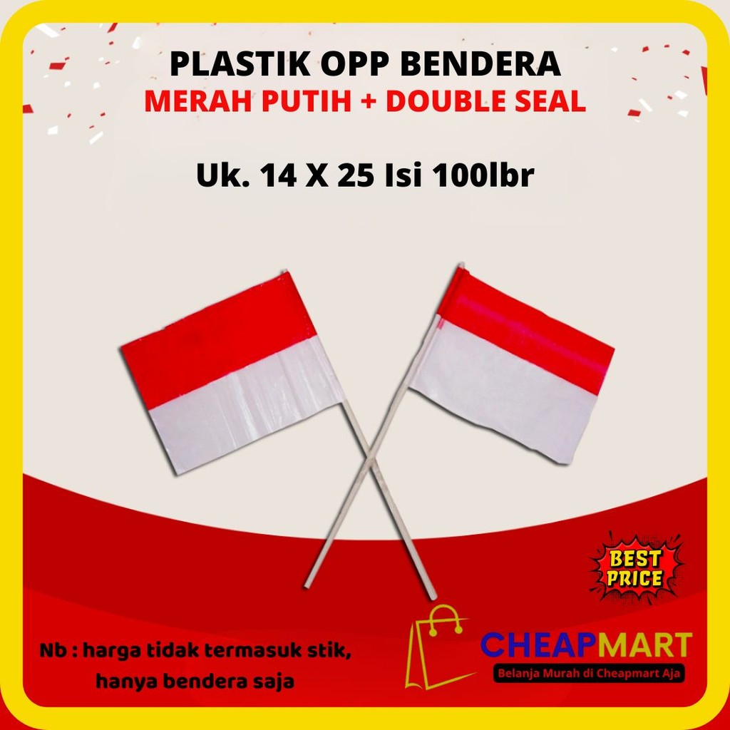 

[Isi 100lbr] Uk. 14 x 25 Plastik OPP Bendera Merah Putih Double Seal Plastik Agustus