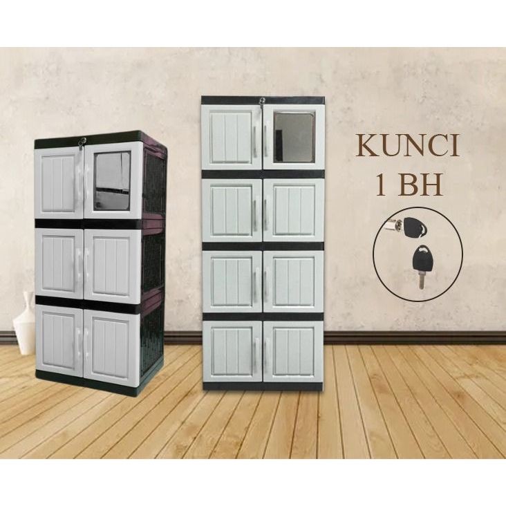 COD Lemari Plastik Susun 3 Susun 4 susun 2 Mini Kaca Kunci Wood Galaxy