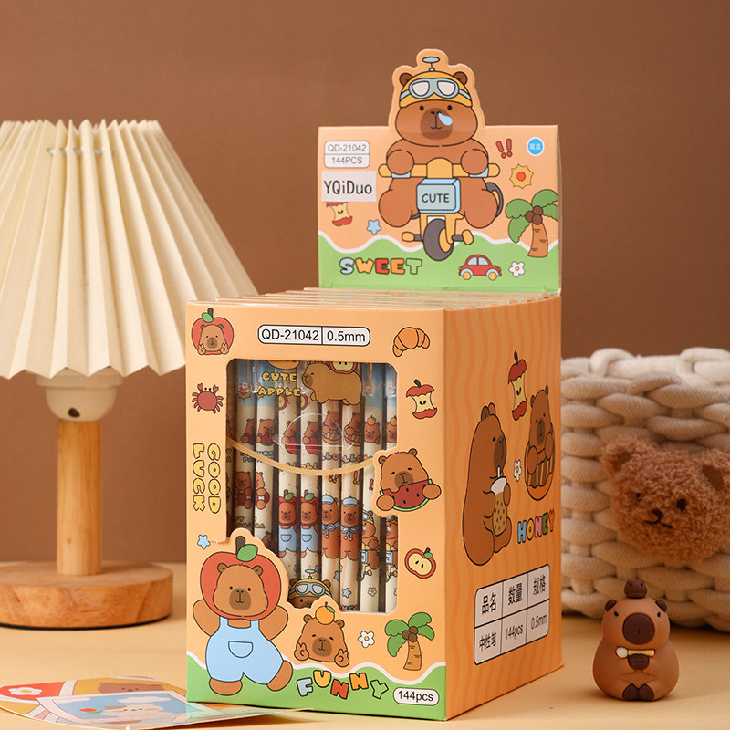 

New Capybara Cartoon Straight-Barrel Gel Pen with Snap-Cap & Needle Tip - Adorable Gift Stationery for Students