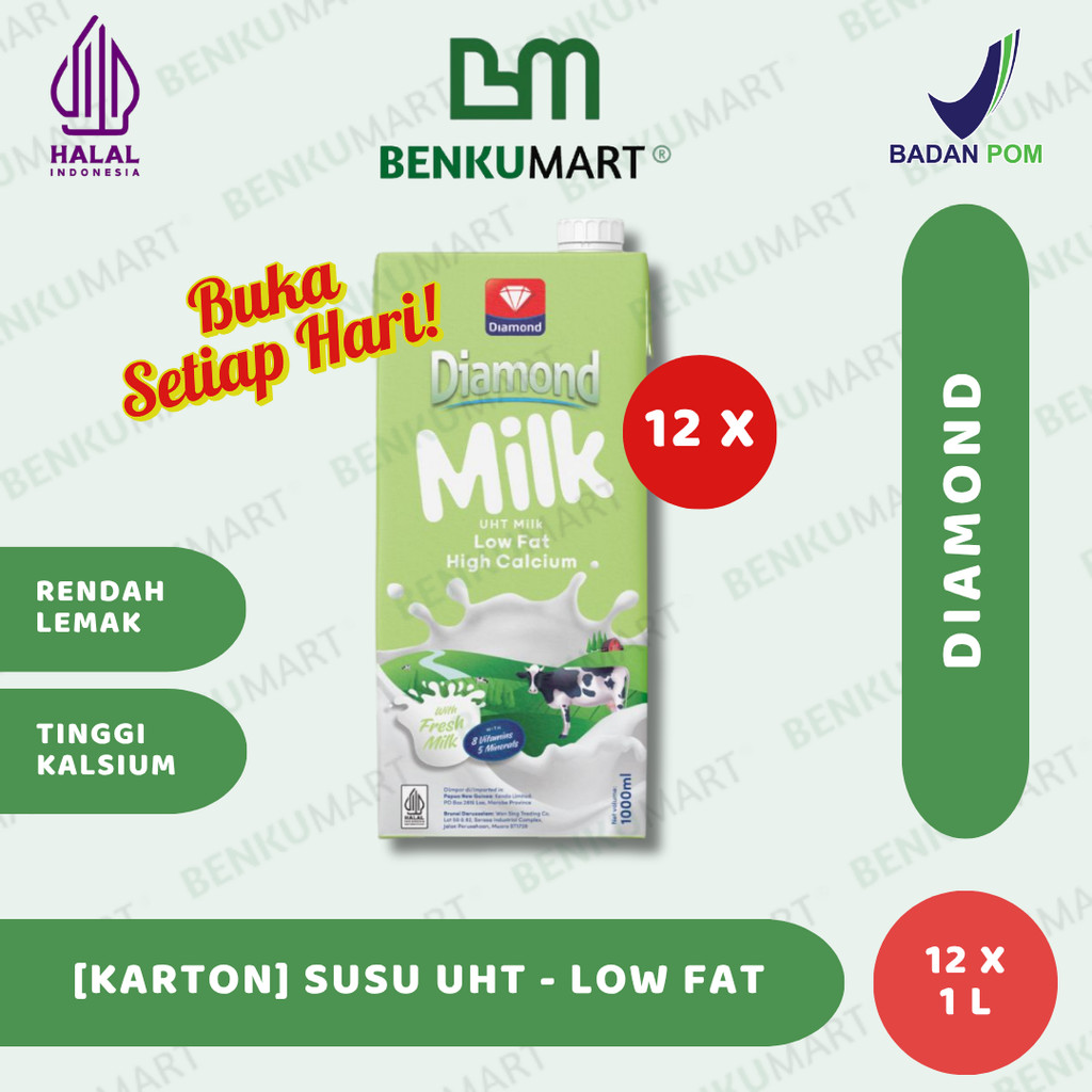

[KARTON] Susu UHT Diamond Low Fat 1 Liter