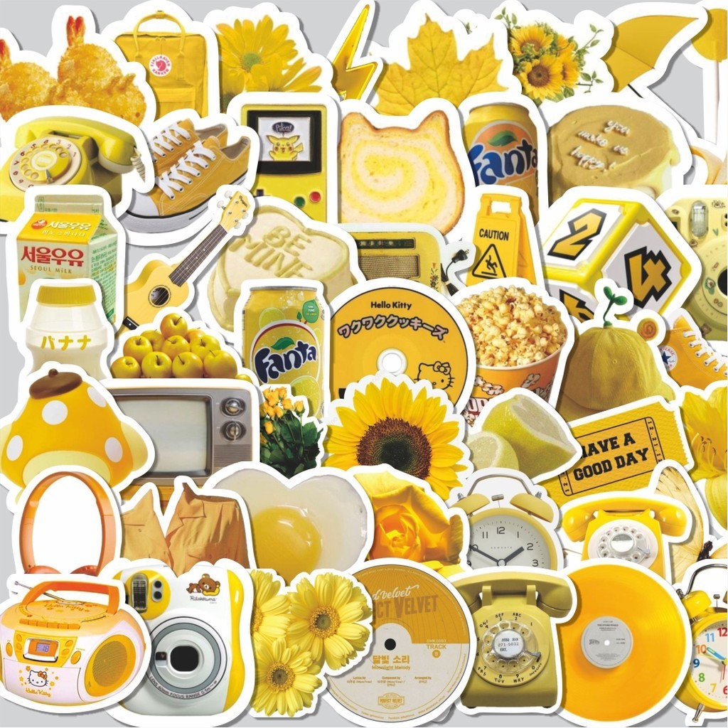 

Stiker Cutting Pack Stiker INS Style Yellow Isi 100Pcs Series Aesthetic Lucu Keren Untuk Koper Bahan Vynil