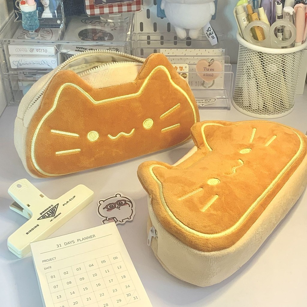 

Caramel Cat Plush Pen Case Large Capacity Pen Bag Cute Cartoon Pencil Case Stationery Organizer Storage Bag For Students Gift