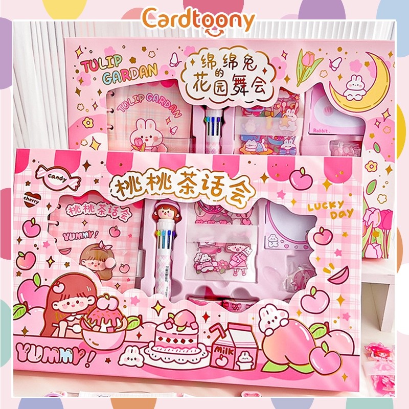 

Paket Jurnal Set Diary / Journal kit / Paket set agenda/ Buku catatan set lucu pulpen stiker washi tape lucu imut pastel pink ungu handbook