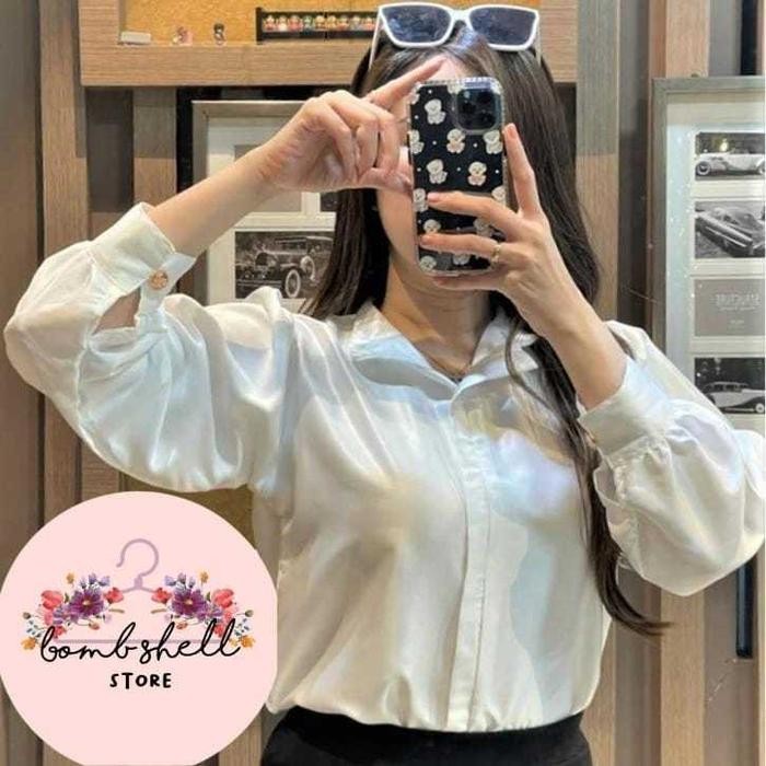 "S.LN.S" - Alexa Top Satin /blouse bahan satin by bombshellstores/satin blouse Atasan - PUTIH, STAND