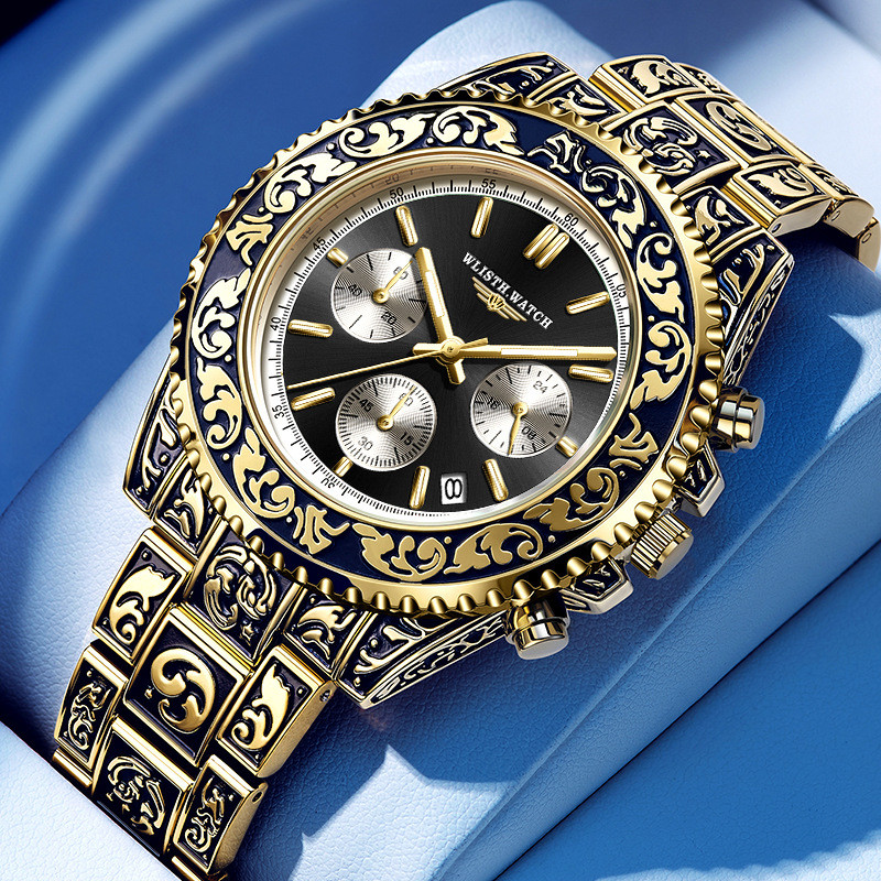 

Jam Tangan Pria Multifungsi Wolixi Jam Tangan Kuarsa Retro Ukiran Jam Tangan Kalender Penjualan Panas Lintas Batas Jam Tangan Hantu Air