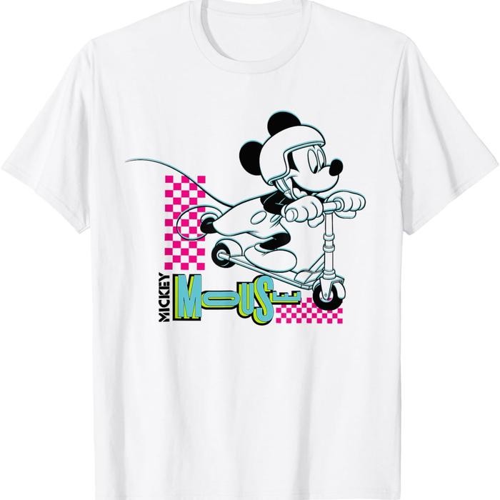 (TOP) Makeyoushine X Generasi90 Disney Mickey Mouse Retro 80s Scooter T-Shirt T-Shirt Baju untuk Pri