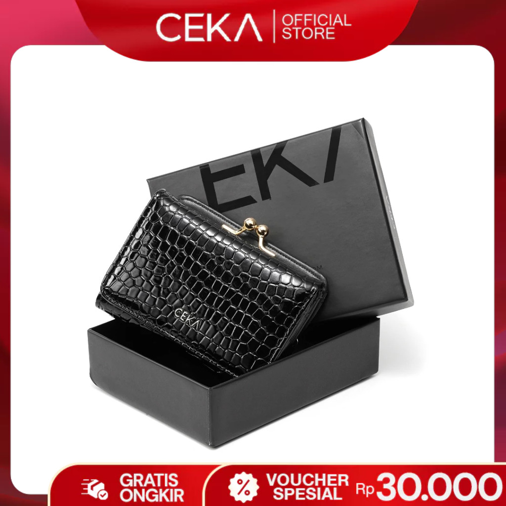 LF56TG [NEW] CEKA Dompet Wanita Elvara Short Wallet Motif Croco Dompet Mini Modern Elegant Kekinian
