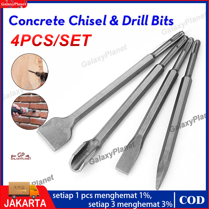 4pcs Mata Bor Pahat Beton Mata Bor Betel Sds 250mm Mata Bor Beton Bobok Panjang
