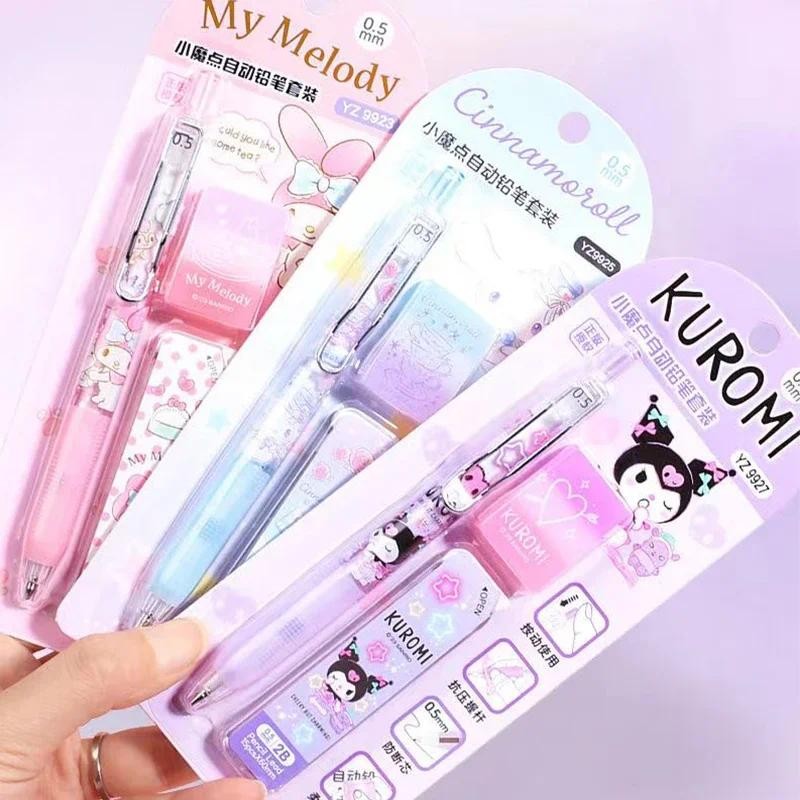 

Sanrio Mymelody Kuromi Cinnamoroll Pochacco Mechanical Pencils with Eraser Refills Kawaii Automatic Pencils Set Stationery Gift