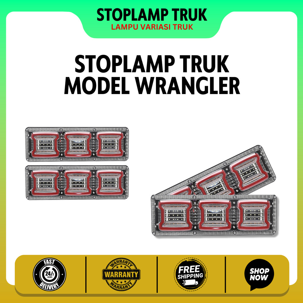 Stoplamp Truk Variasi 24 Volt Model Wrangler LED 1 Set Lampu Stop Rem Belakang Kiri & Kanan untuk Mo