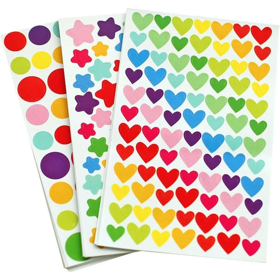 

6pcs Clipbook Stickers Self-adhesive Adhesive Album Decoration Accessories DIY Stickers Star Heart Dots Color Handicrafts