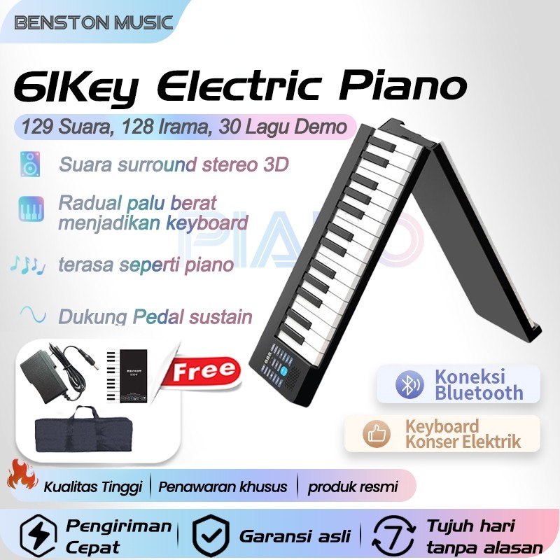 Benston Music- 61-tuts piano lipat, piano elektrik pintar 61-tuts bluetooth keyboard portabel keyboa