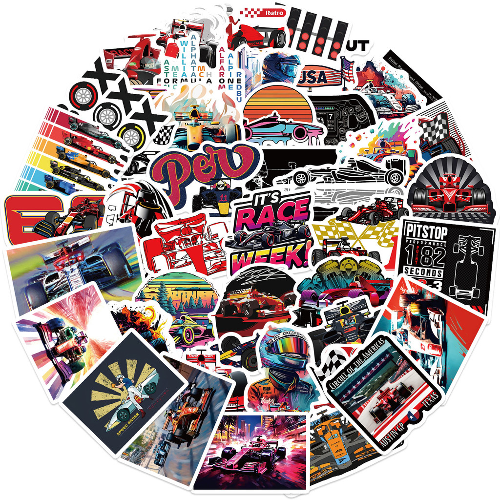 

50pcs F1 Formula One Racing Stickers Funny Cartoon Graffiti Decals Laptop phone Skateboard Motorcycle Bicycle Helmet Sticker