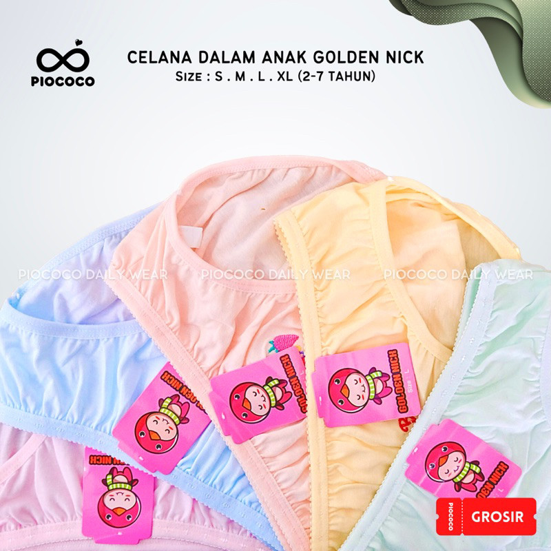 6 PCS Celana Dalam Anak Perempuan Golden Nick 1188 CD Bayi Balita Cewek 2-9 Tahun Warna Muda Polos M