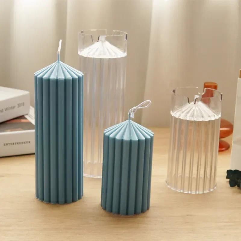 

DIY Thick Stripe Cylindrical Candle Molds 3D Geometric Peaked Fine-toothed Cylindrical Candle Making Mold Acrylic Plastic Mould