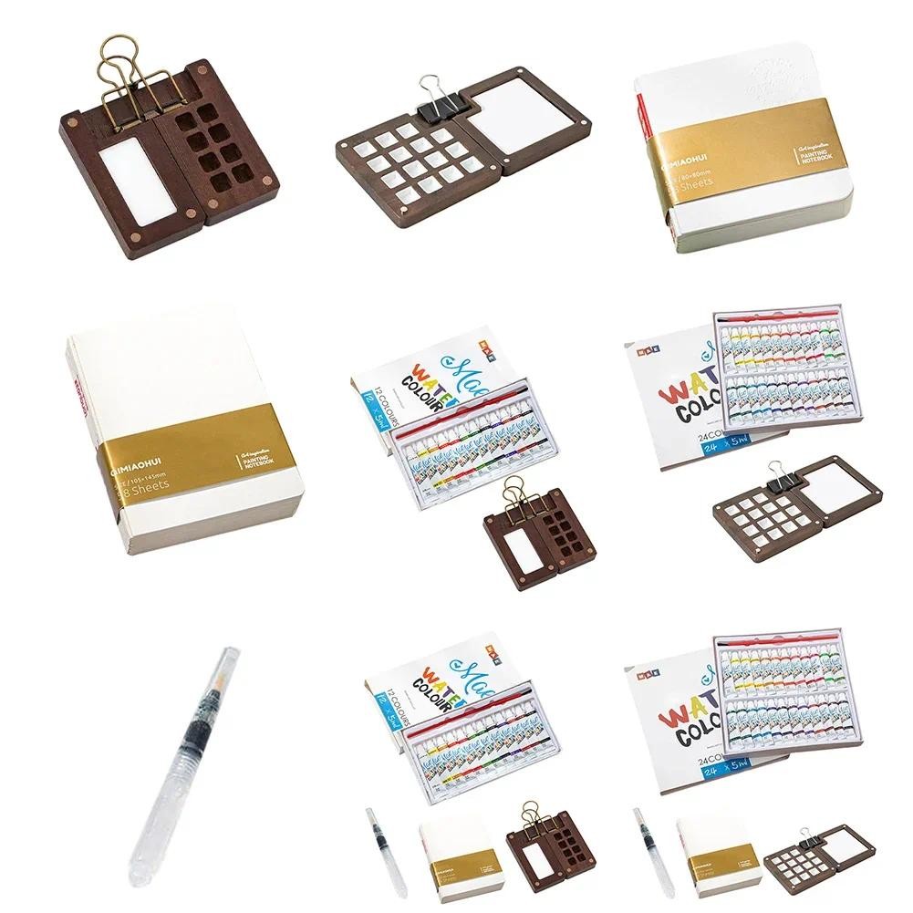 

Multi Colors Wooden Grid Paint Box Pocket Artist Travel Paint Palette Mini Watercolor Paint Set for Painters Artists Students