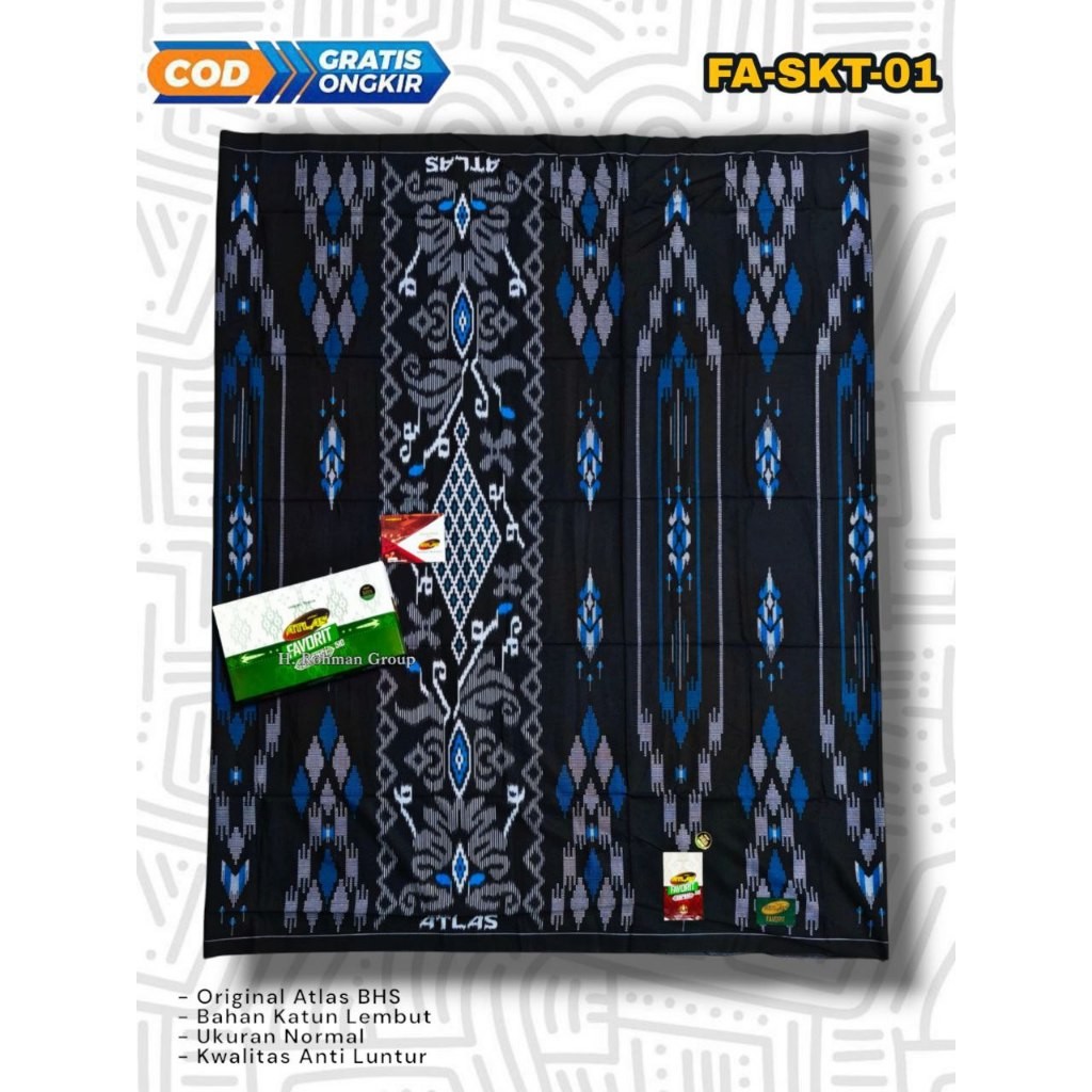 Sarung Pria | Sarung Atlas Super Premium Kembang Hitam Idaman 555 Motif BHS Songket Favorite