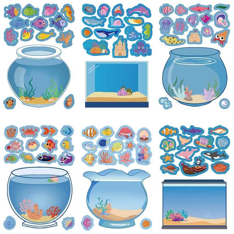 

Fish Tank Puzzle Sticker Cartoon Dinosaur Collage Stickers DIY Scrapbook Decals Notebook Craft DIY Laptop Decorative Stickers