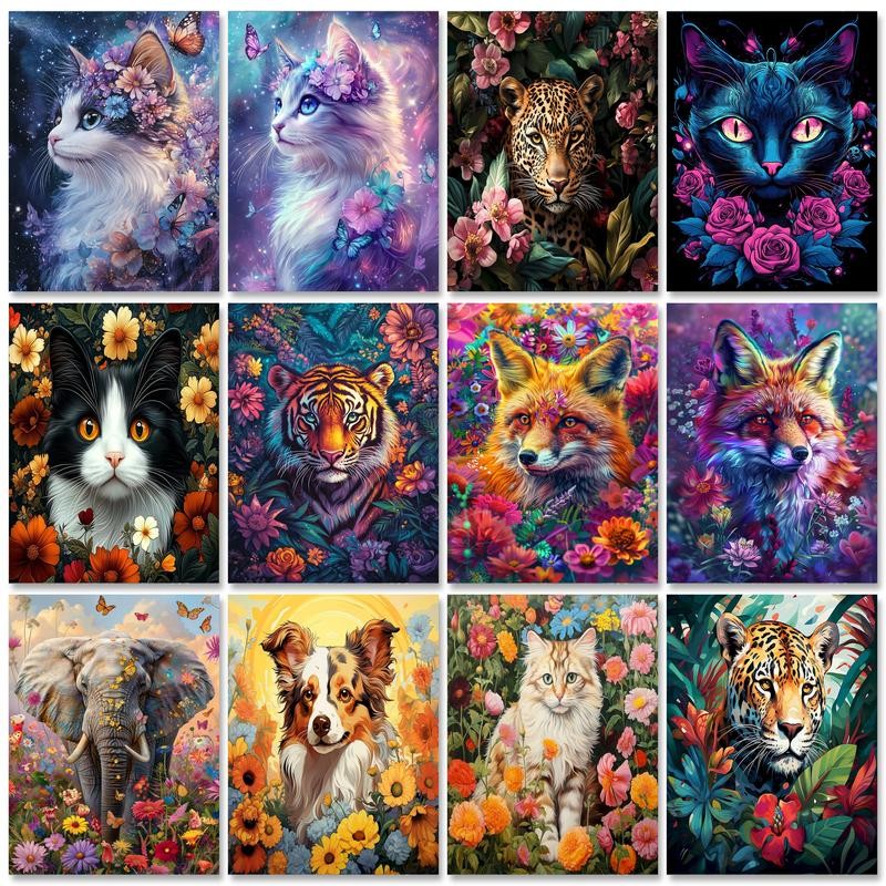 

RUOPOTY Painting By Numbers With Frame 40x50cm Kits Cat Tiger Animals Picture With Numbers For Home Decors Handpainted Diy Gift