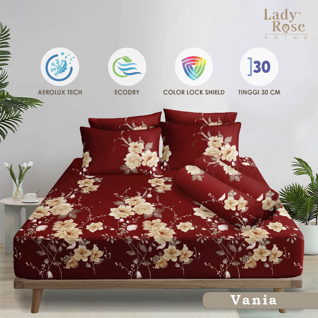 Sprei Lady Rose Prime 160x200 Seprei Tinggi 30 Original Aesthetic Halus Adem Motif Bunga Merah VANIA