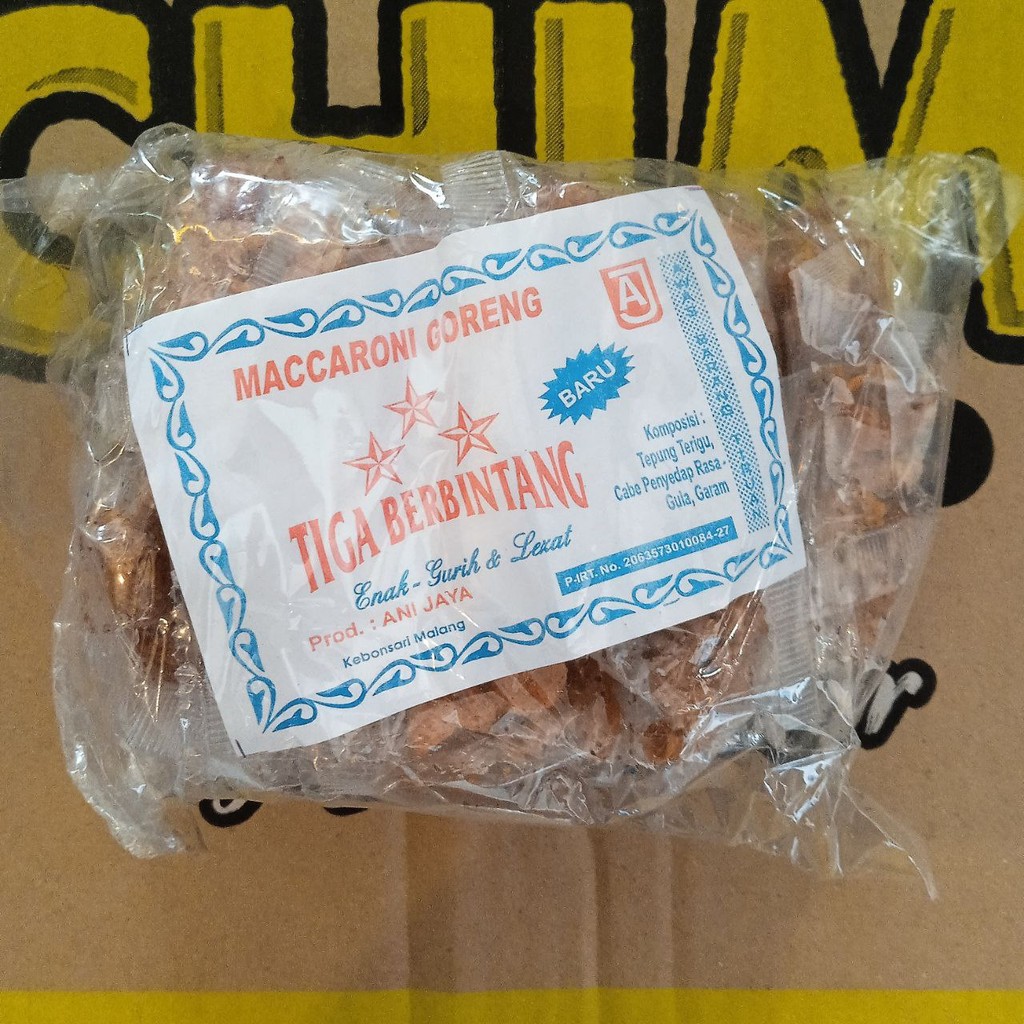 

TIGA BINTANG PRODUK ANI JAYA Jajan Jadul Makaroni Kecil Tiga Bintang 1 PACK