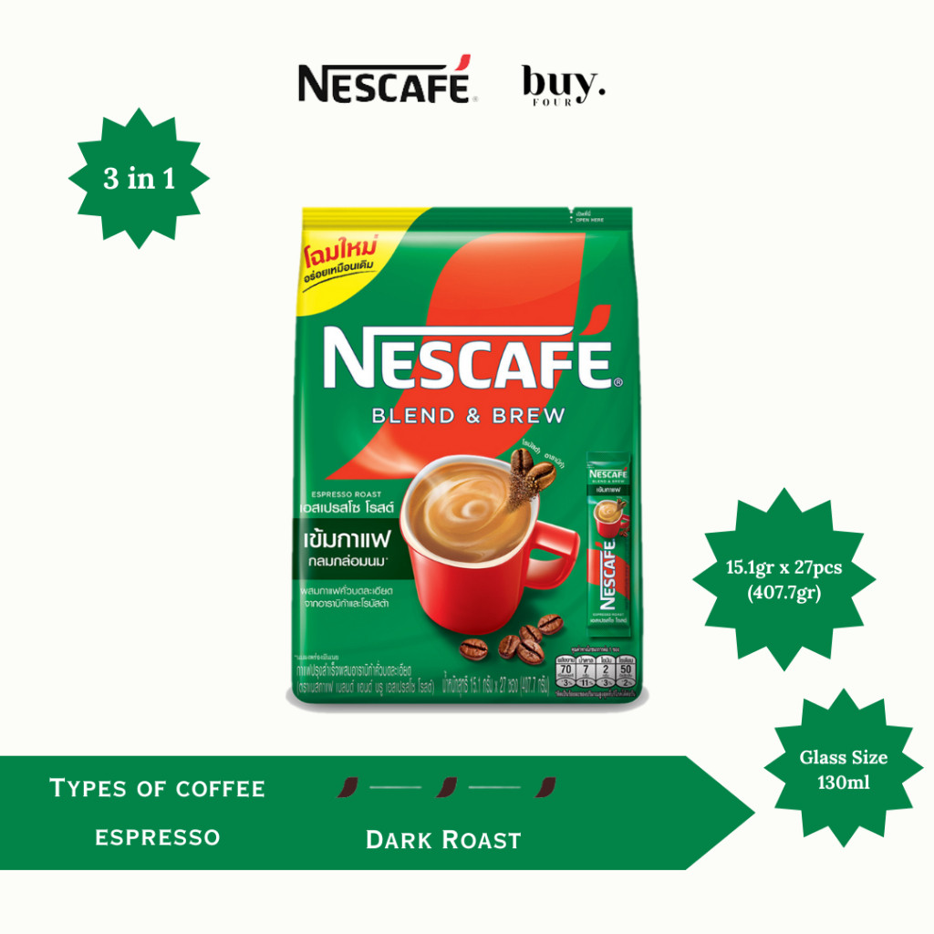 

NESCAFE Blend & Brew Espresso Roast Instant Coffee - Kopi Viral 3 in 1