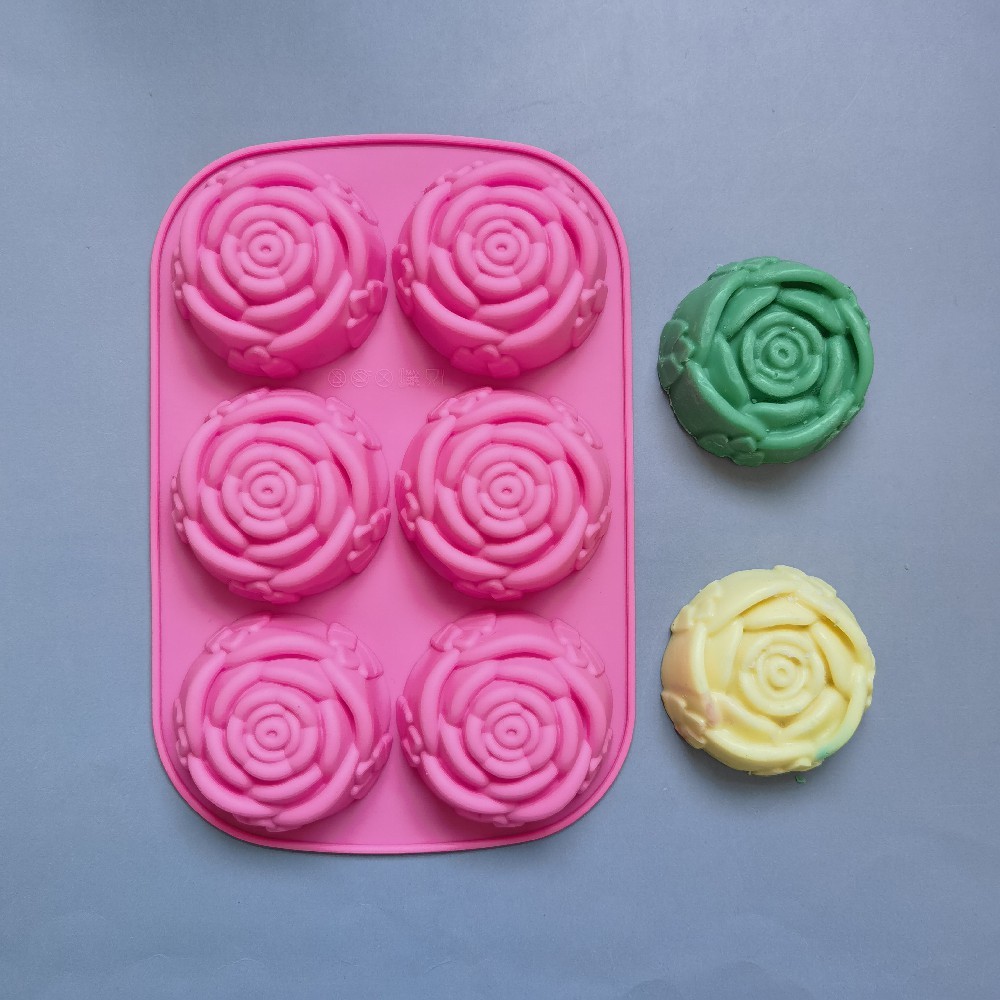 

6 Holes Flower Rose Handmade Soap Candle Mold Silicone Cake Mold Bakeware Baking Dish Pan Muffin Mould Rose Ice Cube